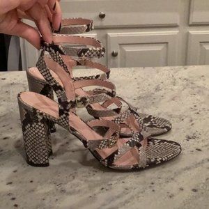 J Crew Leather Snake Print Ankle Strap Heeled Sandal,  sz 11